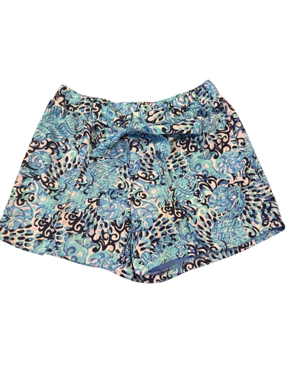 Lilly Pulitzer Blue & Aqua High-Waist Printed Tie-Front Shorts
